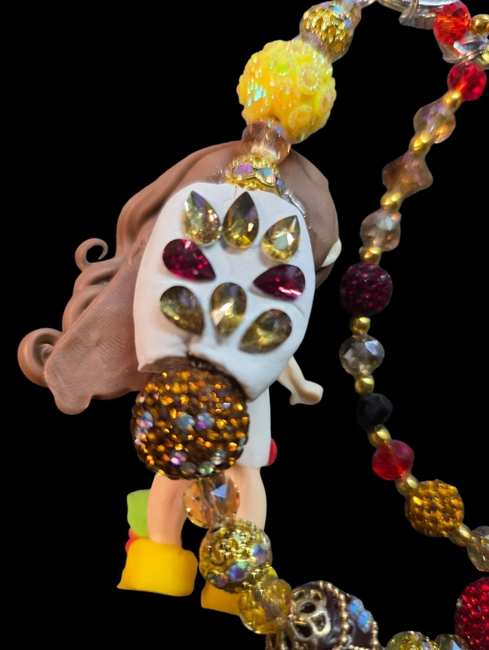 Handmade Custom Bag Charm | Artisan Clay Doll & Crystal Beaded Keychain